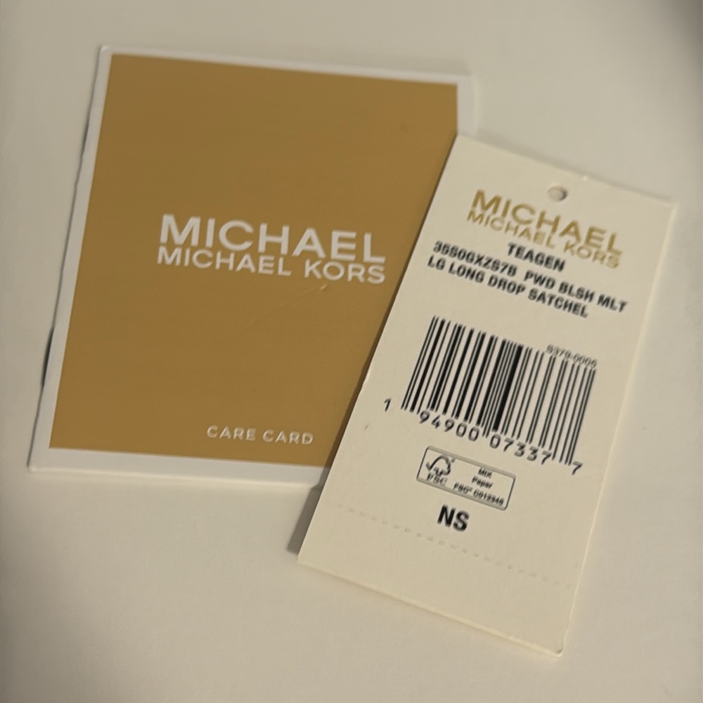 Michael Kors Teagan Large Logo Cream and Powder Blush Long Drop Satchel - Picture 15 of 16